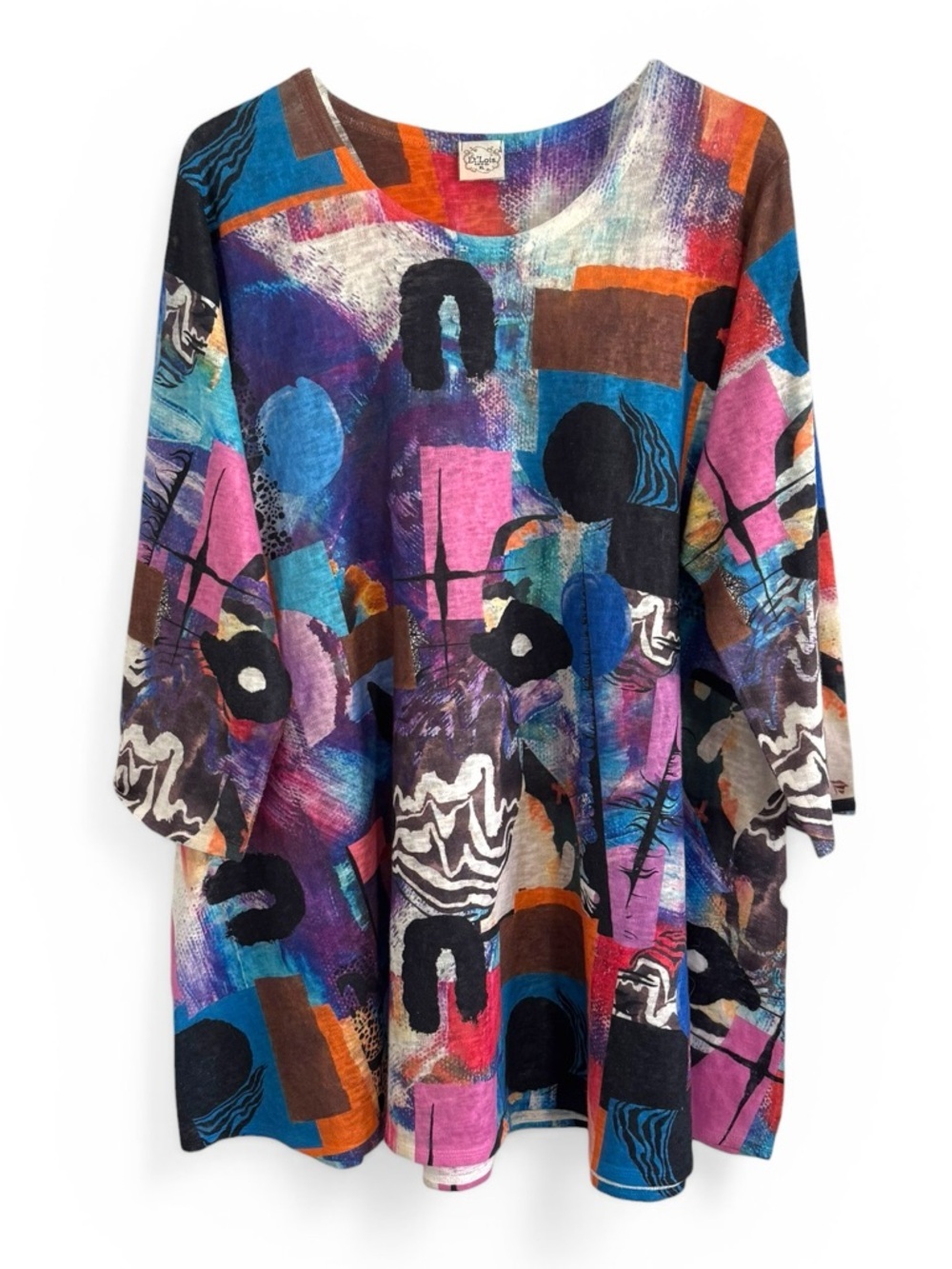ET LOIS ART DECO ABSTRACT COLORFUL BUSINESS CASUAL LIGHTWEIGHT TUNIC TOP XL